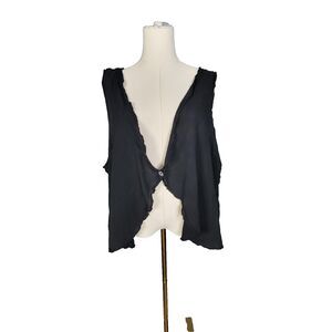 Oh My Gauze Black Sleeveless Draped Vest Top One Size Cotton Lagenlook boho hip